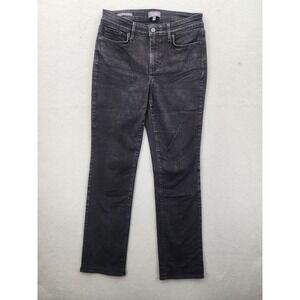 NYDJ Marilyn Straight Leg Jeans Black Faded Lift Tuck Technology Size 6 Stretch